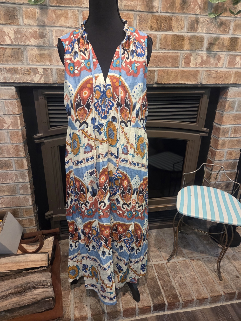 Umgee Bohemian Floral Sleeveless Maxi Dress in Blue, Rust, Cream